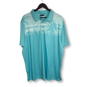 EUC PGA Tour Pro Series Athletic Fit Palm Print Golf Polo Shirt‎ XXL Light Blue